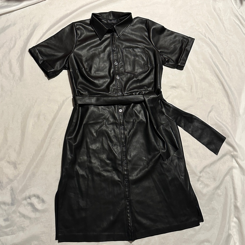 Eloquii Faux Leather Trench Dress Sz 18 - Picture 4 of 12